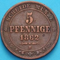 Саксония 5 пфеннигов 1862 год. В