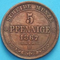 Саксония 5 пфеннигов 1867 год. В