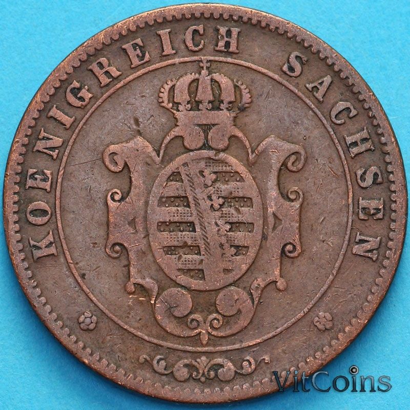 Монета Саксония 5 пфеннигов 1862 год. В