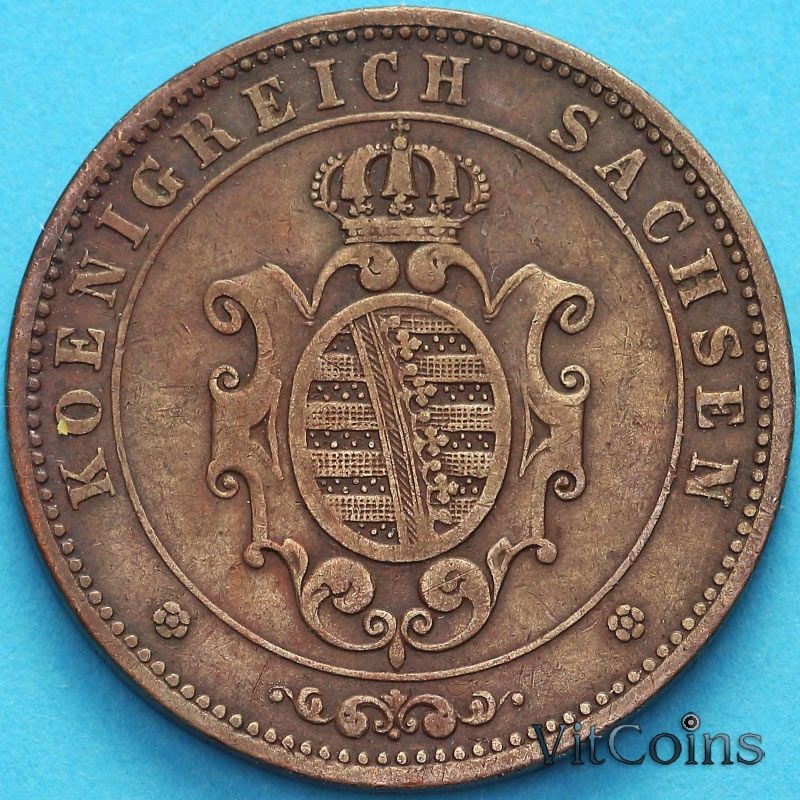 Монета Саксония 5 пфеннигов 1867 год. В
