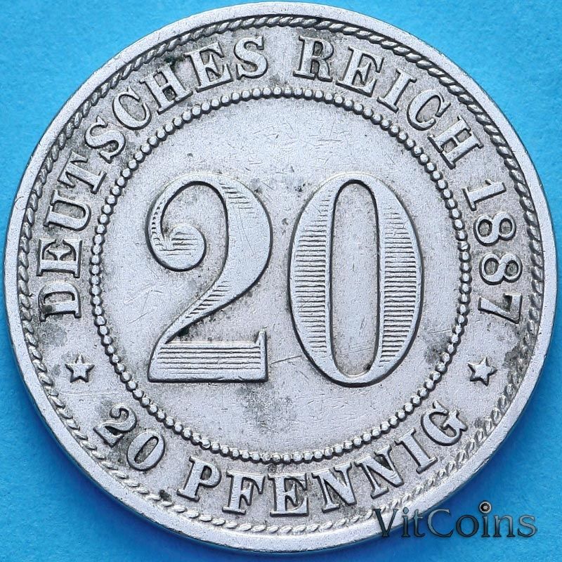 Монета Германия 20 пфеннигов 1887 год. А. №2