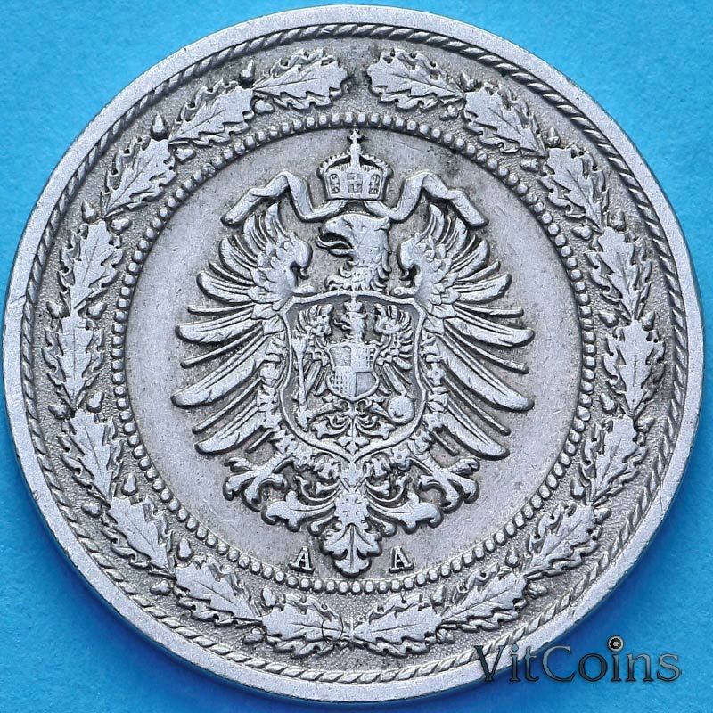 Монета Германия 20 пфеннигов 1887 год. А. №2