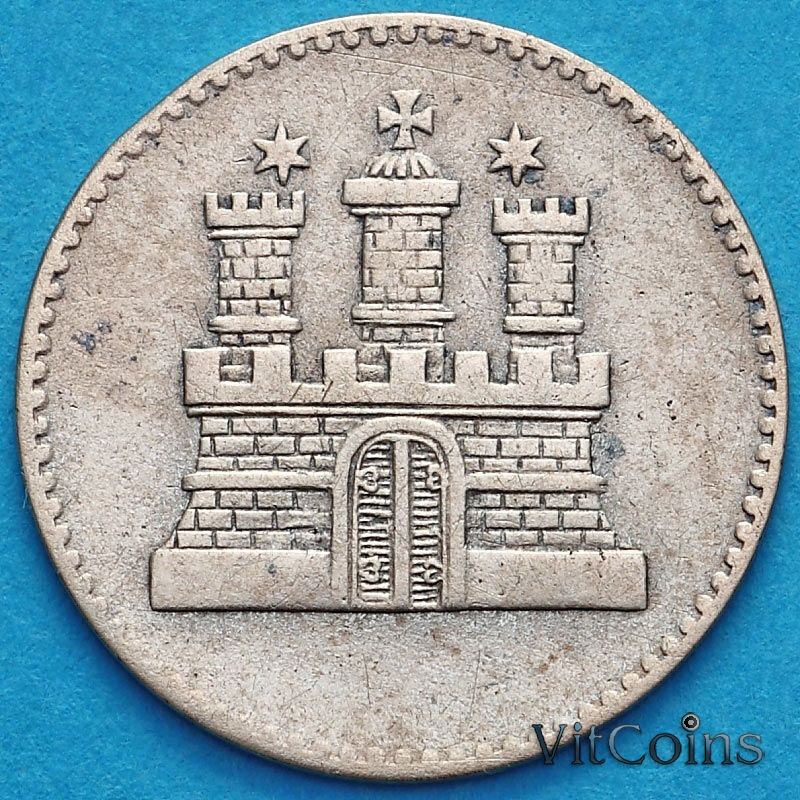 Монета Гамбург, 1 шиллинг 1855 год. Серебро. Монета Гамбург, 1 шиллинг 1855 год. Серебро.