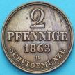 Монета Ганновер 2 пфеннига 1863 год. В.