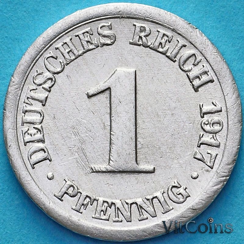 Монета Германия 1 пфенниг 1917 год. F