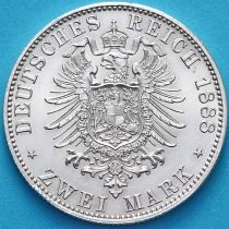 Пруссия 2 марки 1888 год. Фридрих III. Серебро.