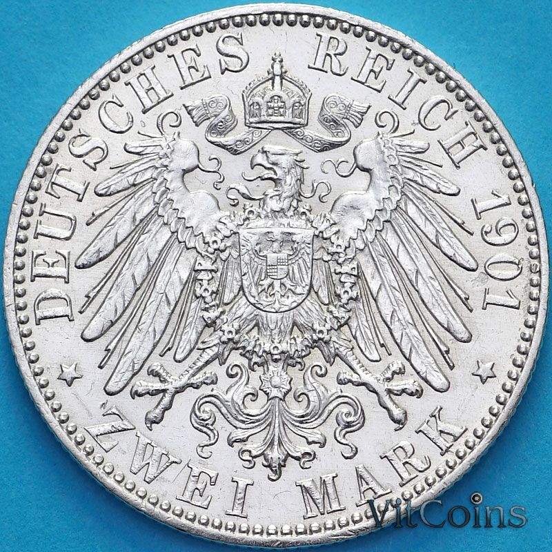 Монета Пруссия 2 марки 1901 год. 200 лет Пруссии. Монета Пруссия 2 марки 1901 год. 200 лет Пруссии.