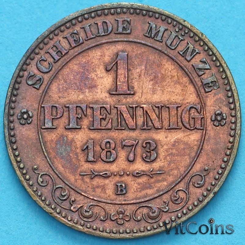 Монета Саксония 1 пфенниг 1873 год. В