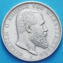 Вюртемберг, Германия 5 марок 1908 год. Вильгельм II. Серебро. F