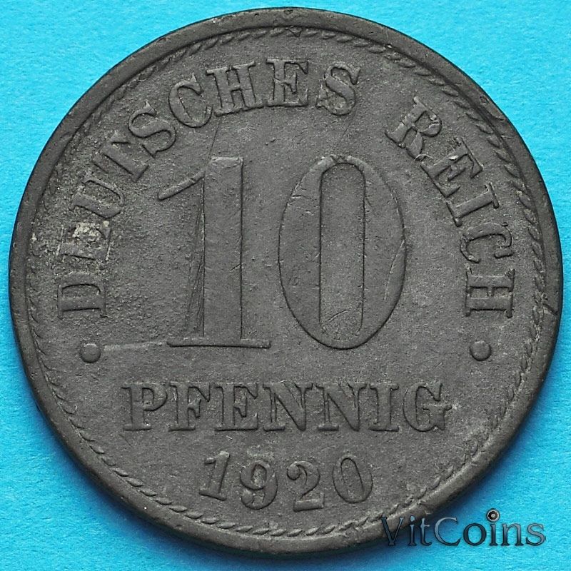 Монета Германии 10 пфеннигов 1920 год.