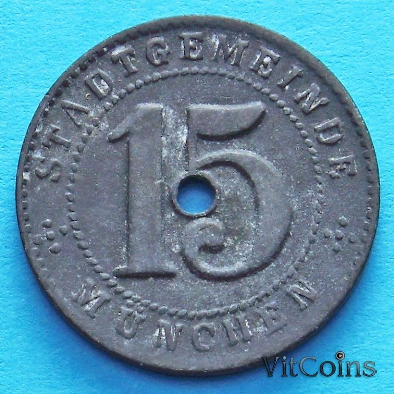 Монета Германии 15 пфеннигов 1918 год. Нотгельд Мюнхен.