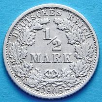 Германия 1/2 марки 1906 год. Серебро F