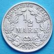 Монета Германии 1/2 марки 1919 г. Серебро J