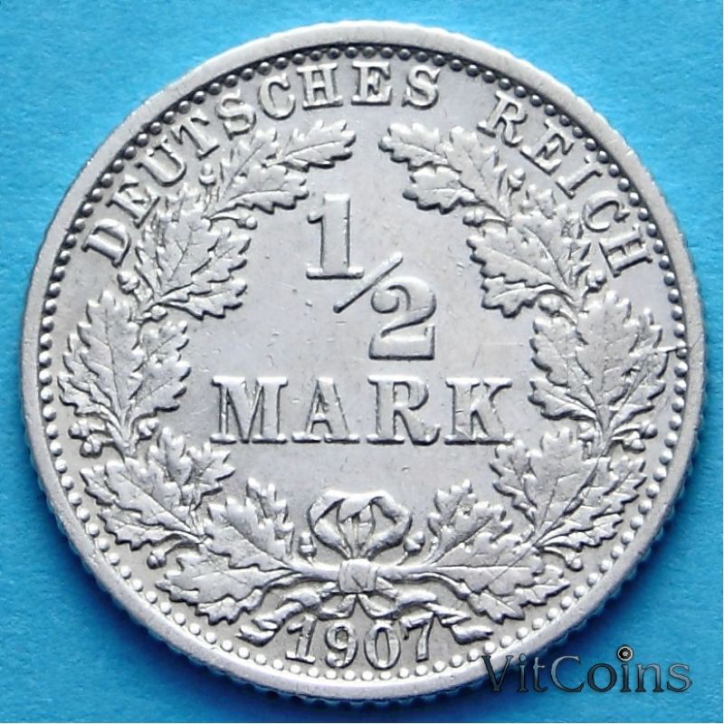 Монета Германии 1/2 марки 1907 г. Серебро F