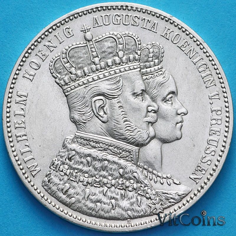 Монета Пруссия 1 талер 1861 год. Серебро. Коронация Вильгельма и Августы.