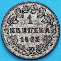 Бавария, Германия 1 крейцер 1863 год. Серебро.