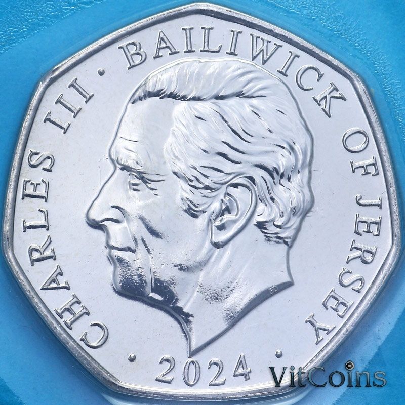 Монета Джерси 50 пенсов 2024 год. Линкольн, 1955 год