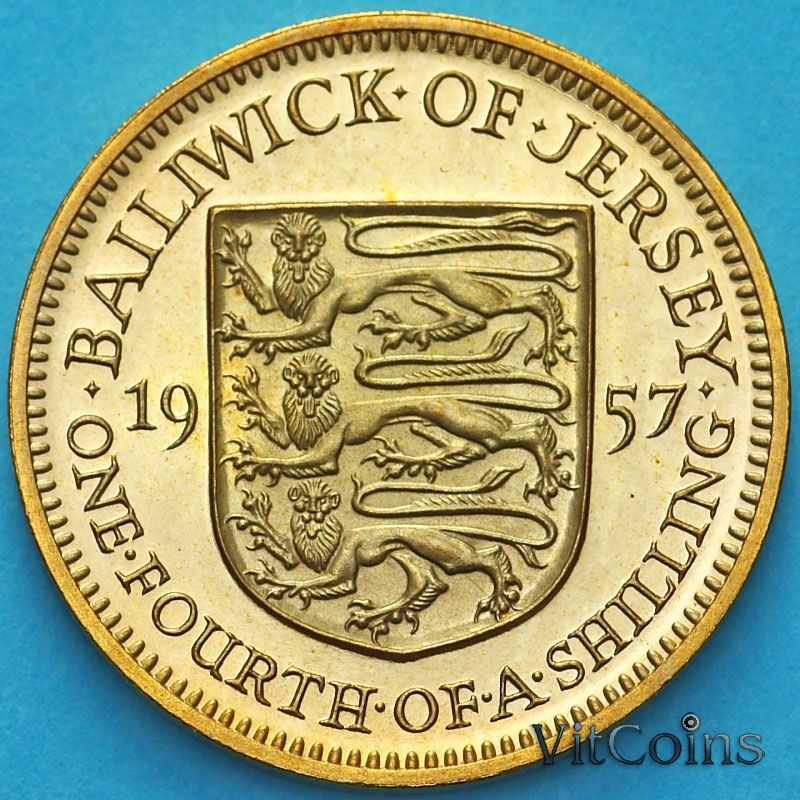 Монета Джерси 1/4 шиллинга 1957 год. Пруф №2