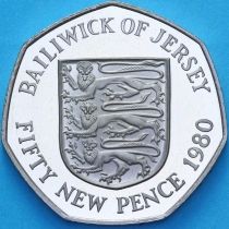 Джерси 50 новых пенсов 1980 год. Пруф Джерси 50 новых пенсов 1980 год. Пруф