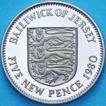Джерси 5 новых пенсов 1980 год. Пруф Джерси 5 новых пенсов 1980 год. Пруф