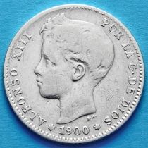 Испания 1 песета 1900 год. Альфонсо XIII. Серебро.