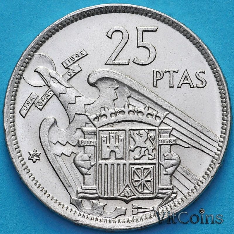 Монета Испания 25 песет 1957 год. UNC