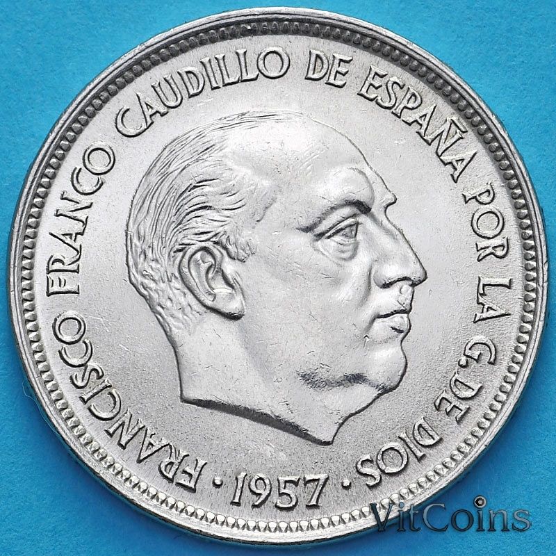 Монета Испания 25 песет 1957 год. UNC Монета Испания 25 песет 1957 год. UNC
