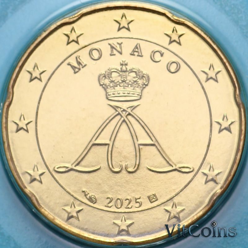 Монета Монако 20 евроцентов 2025 год. BU