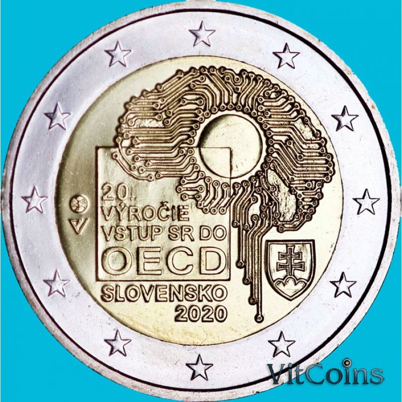Монета Словакия 2 евро 2020 год. 20 лет вступлению Словакии в ОЭСР
