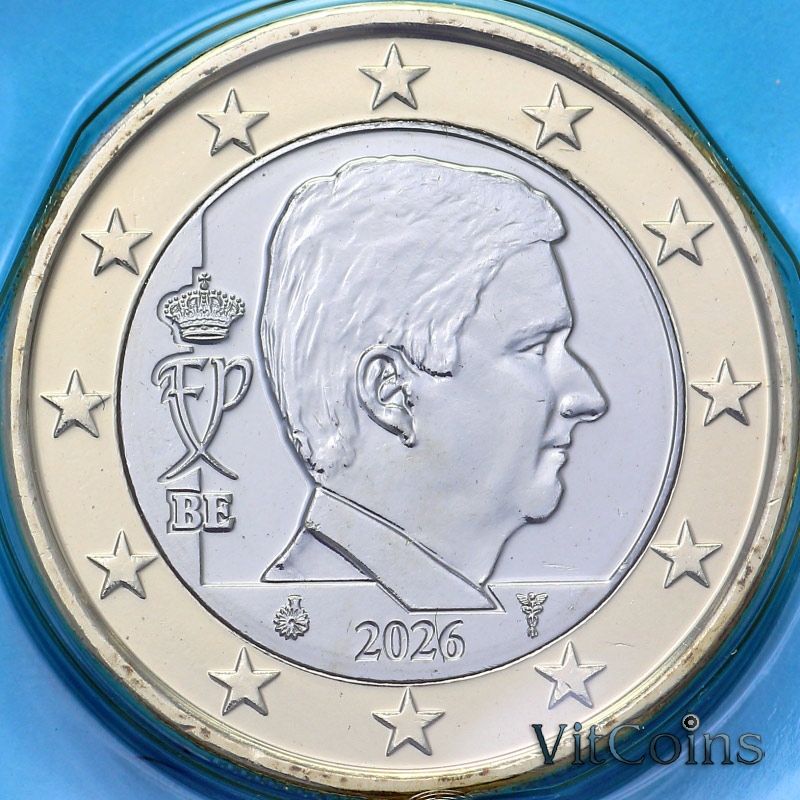 Монета Бельгия 1 евро 2026 год. BU