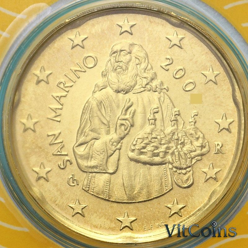 Монета Сан Марино 20 евроцентов 2008 год. BU