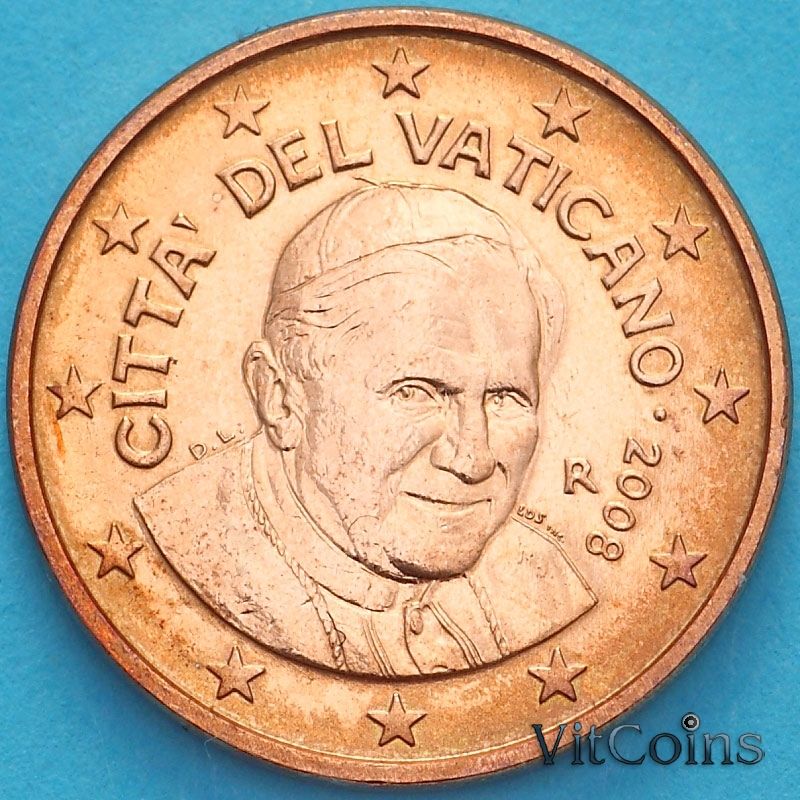 Монета Ватикан 1 евроцент 2008 год. Тип 3
