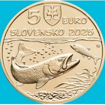 Словакия 5 евро 2025 год. Дунайский лосось