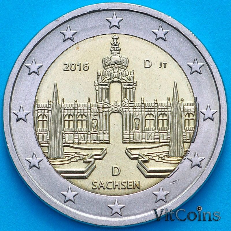 Монета Германия 2 евро 2016 год. Саксония. D
