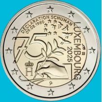 Люксембург 2 евро 2025 год. 75 лет Декларации Шумана