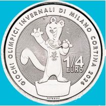 Италия 1/4 евро 2025 год. Олимпиада. Талисман игр, горностай Тина