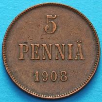 Финляндия 5 пенни 1908 год.
