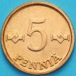 Монета Финляндия 5 пенни 1977 год. Медь.