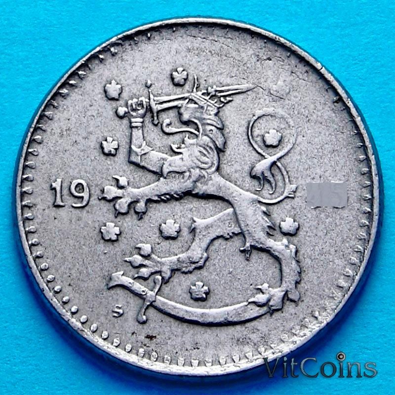 Монета Финляндия 1 марка 1943 год. KM#30в