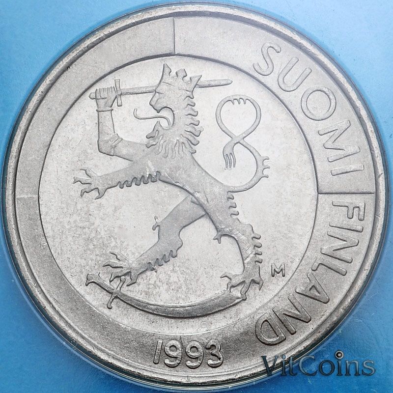 Монета Финляндия 1 марка 1993 год. Медно-никелевый сплав. BU