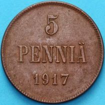 Финляндия 5 пенни 1917 год. Орел на реверсе. Финляндия 5 пенни 1917 год. Орел на реверсе.
