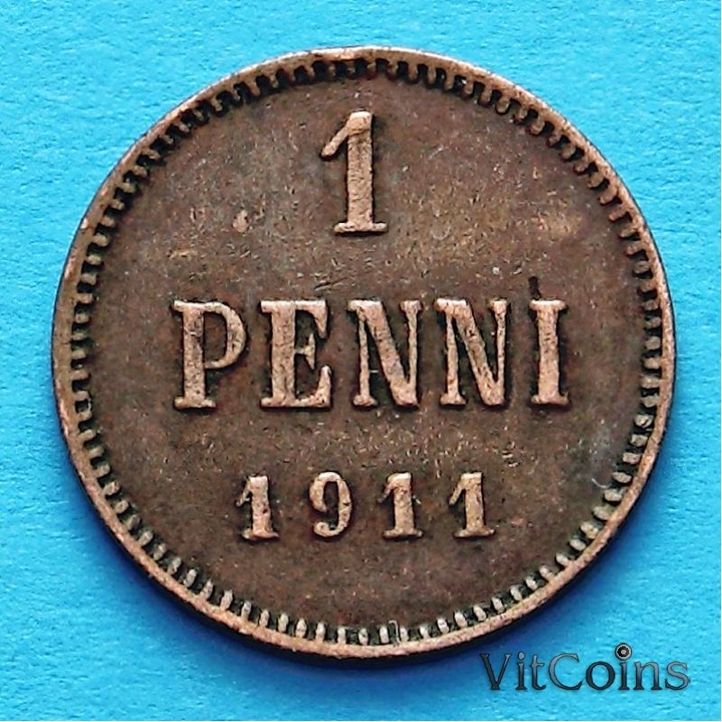 Монета Финляндии 1 пенни 1911 год.