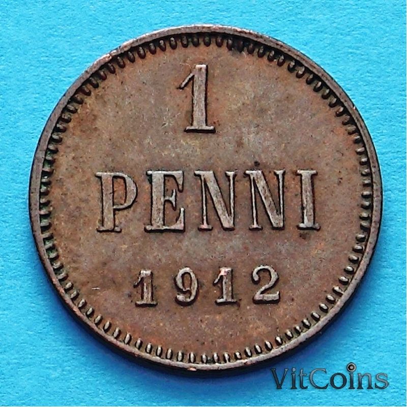 Монета Финляндии 1 пенни 1912 год.