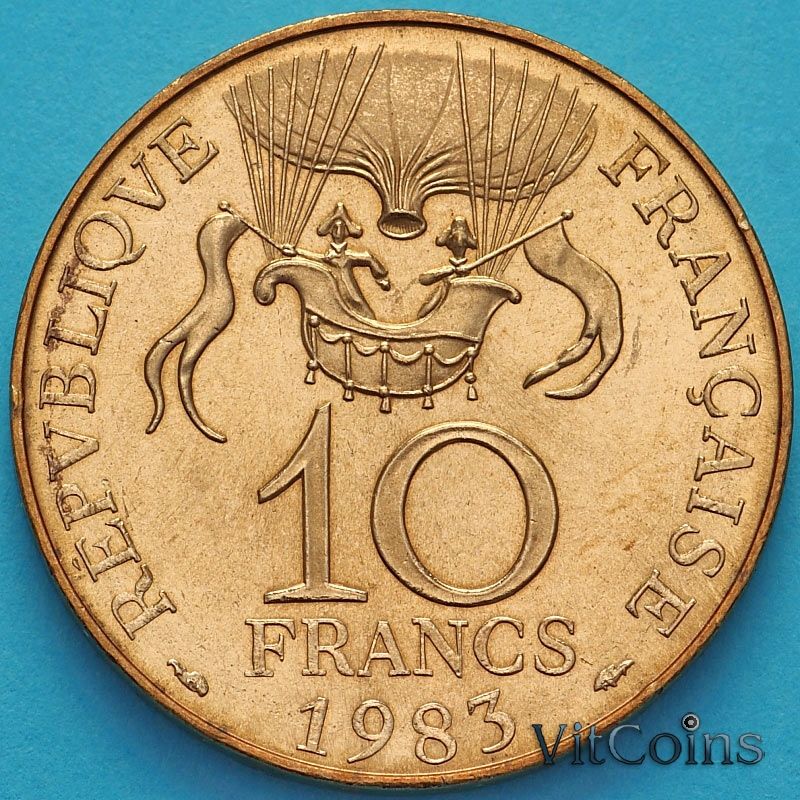 Монета Франция 10 франков 1983 год. Воздушный шар. UNC. Монета Франция 10 франков 1983 год. Воздушный шар. UNC.