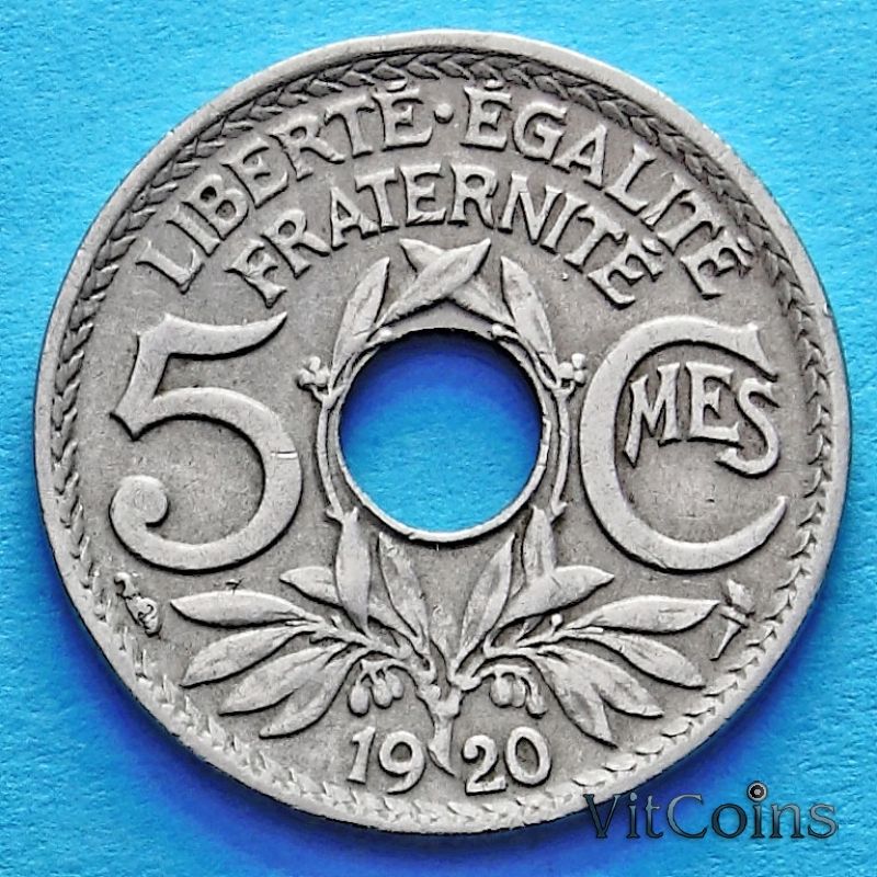Монета Франции 5 сантимов 1920 год. KM# 865
