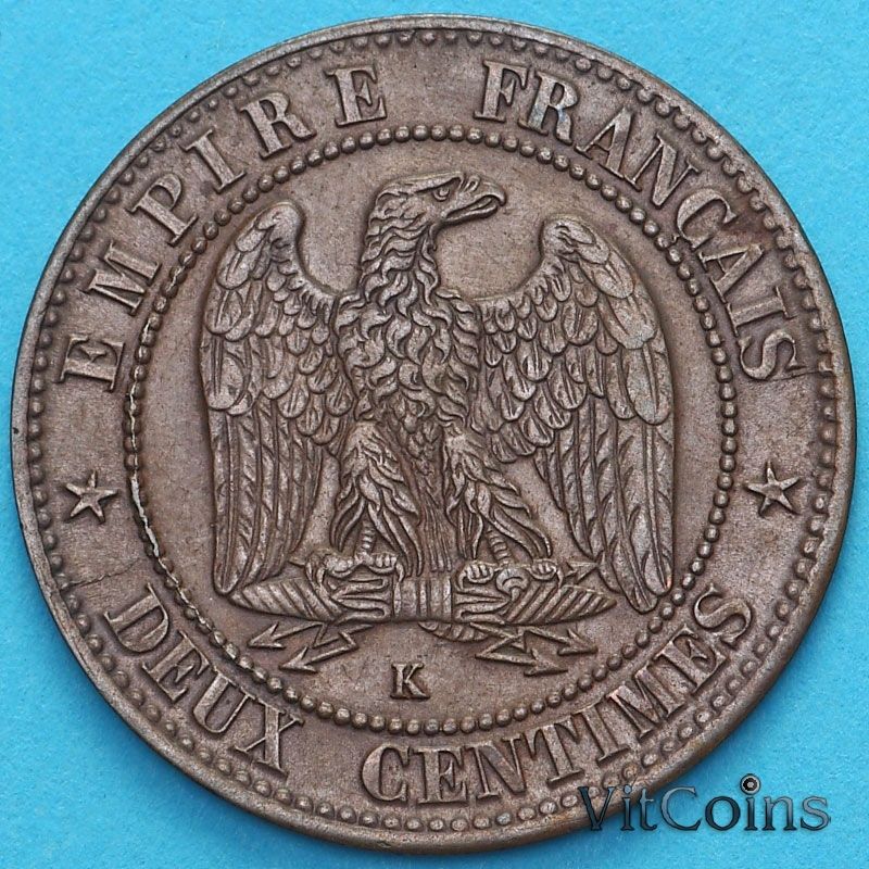 Монета Франция 2 сантима 1862 год. К