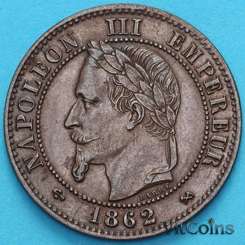 Монета Франция 2 сантима 1862 год. К