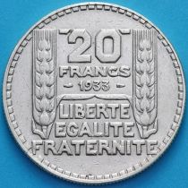 Франция 20 франков 1933 год. Серебро. Короткие листья