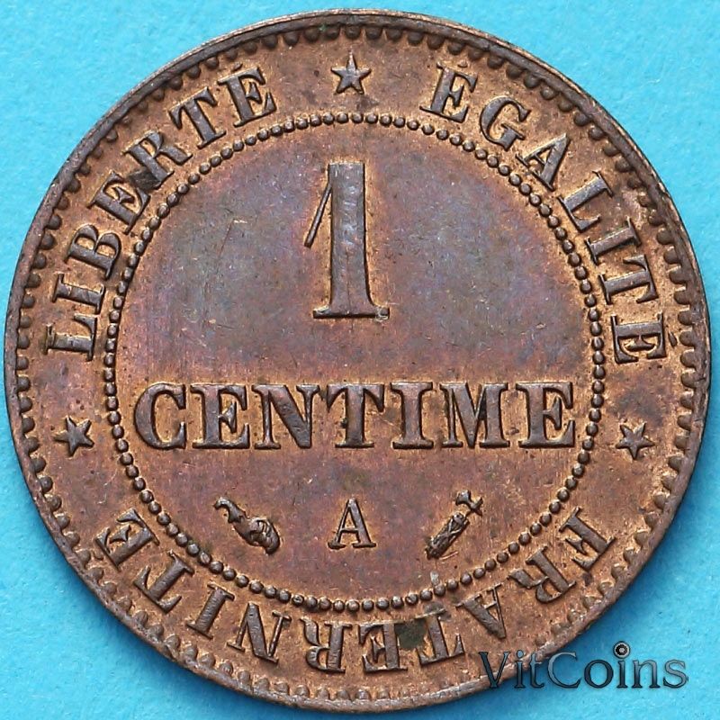 Монета Франция 1 сантим 1896 год. Монетный двор Париж. №2