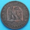 Монета Франции 5 сантимов 1854 год. Монетный двор Страсбург.